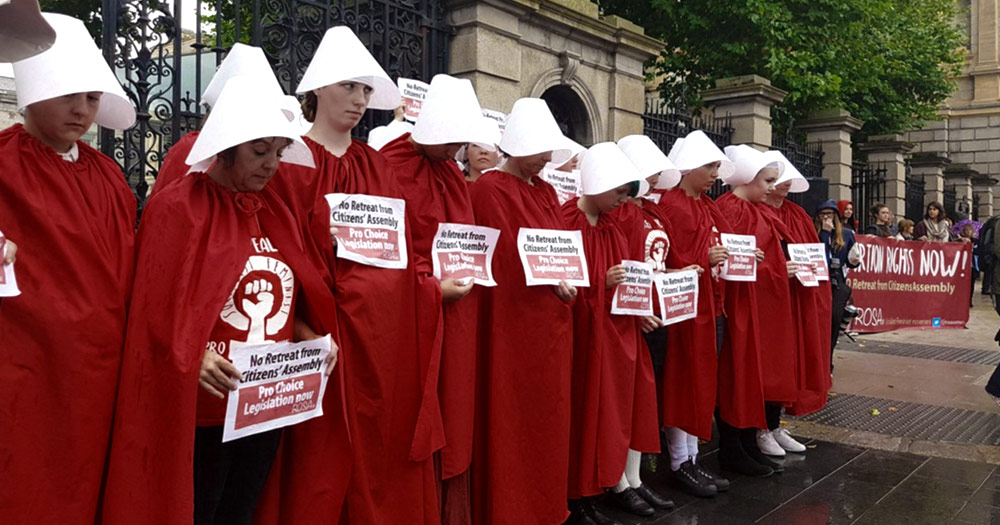 Repeal campaigners dressed as handmaids from the handmaid's tale