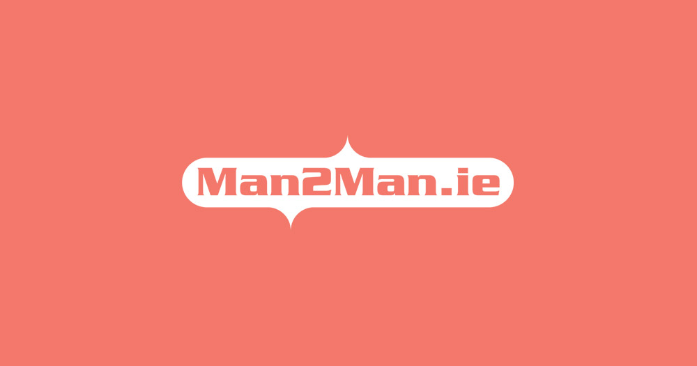 the man2man logo on a light red background