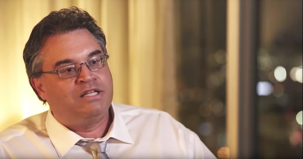 Steve Tourloukis talks to the camera for a No Campaign ad