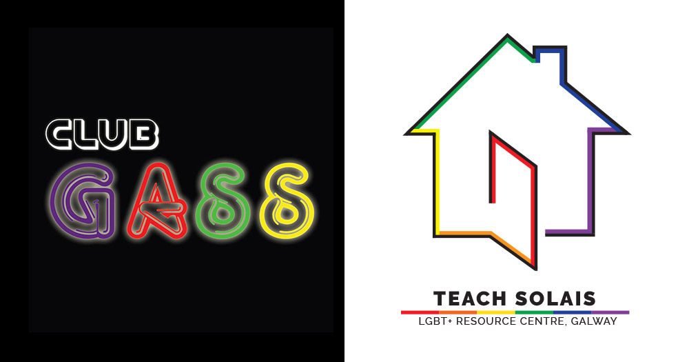 Club Gass logo on black background beside the teach solos logo and a house on the right against a white background