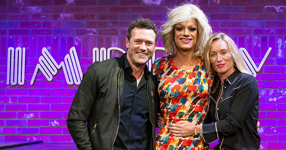 Panti Bliss and two guests at the Hollywood Improv venue