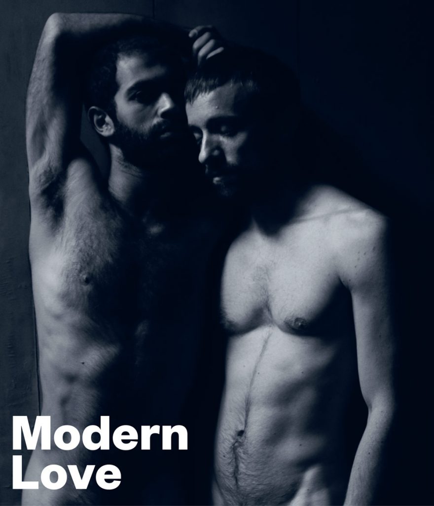 The cover of GCN's sex issue with two men standing naked side by side and the words Modern Love written in the bottom left corner