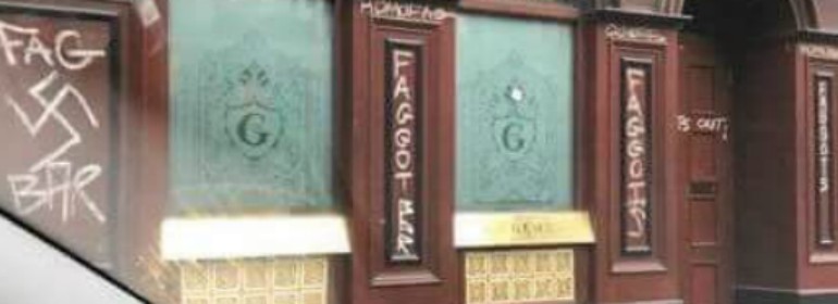 homophobic graffiti on the outside of the george bar