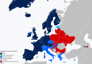 Map illustrating the levels of equality in terms of marriage accross Europe now that Austria has joined.