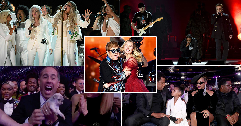 Time's Up Elton John, Gaga, Pink, puppies and Hilary Clinton were just some of the highlights of the 60th Grammy Awards.