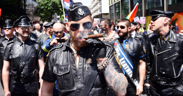 Man marching at Leather Pride