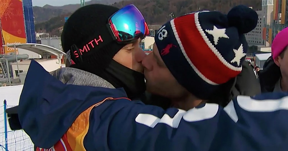 Gus Kenworthy kisses his boyfriend at the Winter Olympics