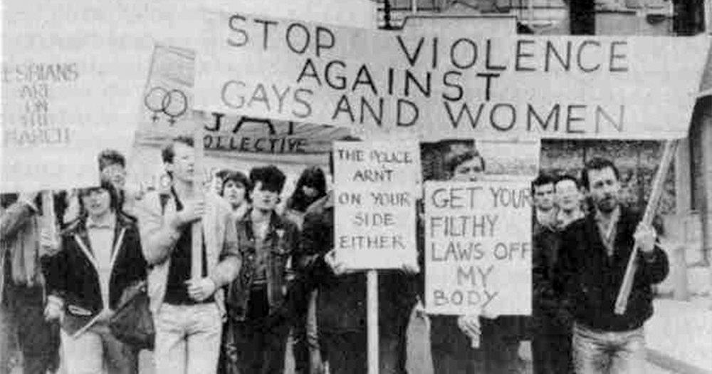 Archive image of the first Dublin Pride Protest march in response to Fairview murder of Declan Flynn