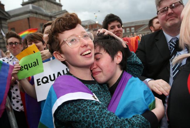 Chair of Pride Clodagh with fiancé Aisling