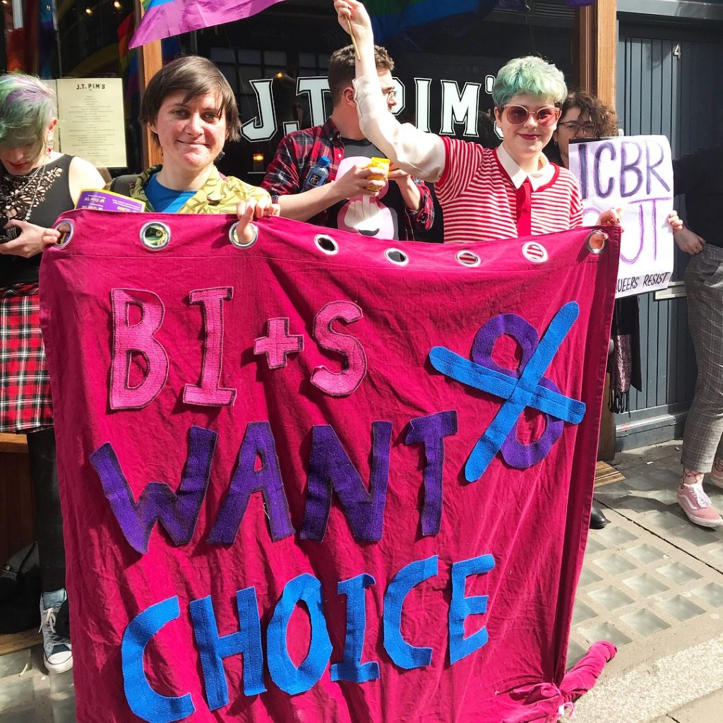 Queer protesters demonstrating outside The George Bar