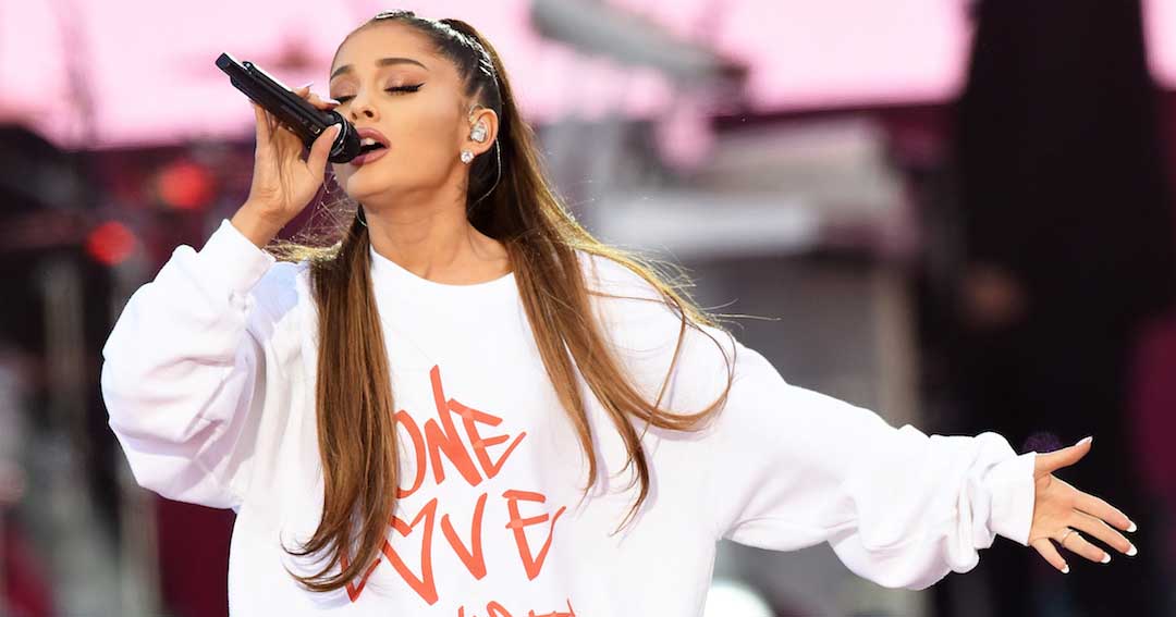 Ariana Grande on stage at the One Love Manchester concert