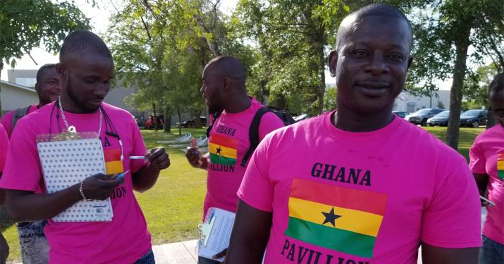 A group of Ghana LGBT campaigners wearing pink t-shirts