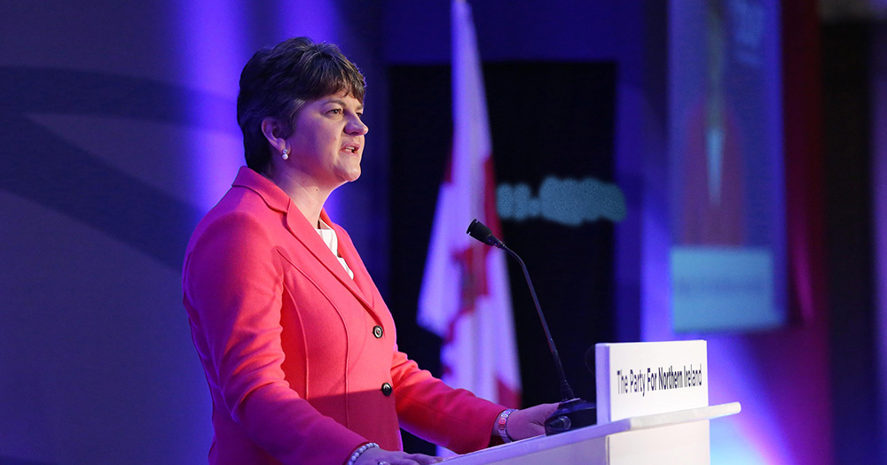 DUP leader Arlene Foster pictured speaking at an event