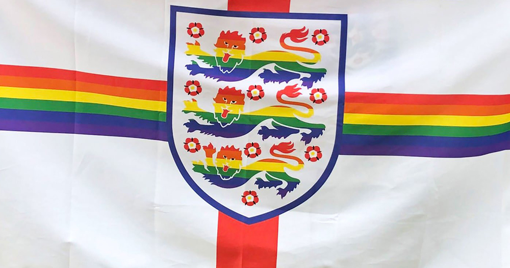 The LGBT banner featuring the three lions in rainbow colours