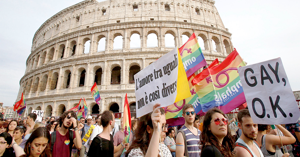 People marching in Rome in support of LGBT+ rights