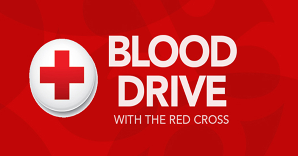 The Red Cross logo along with the words - Blood drive with the Red Cross
