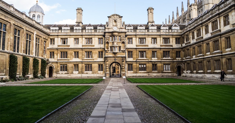 An exterior image of a Cambridge University courtyard