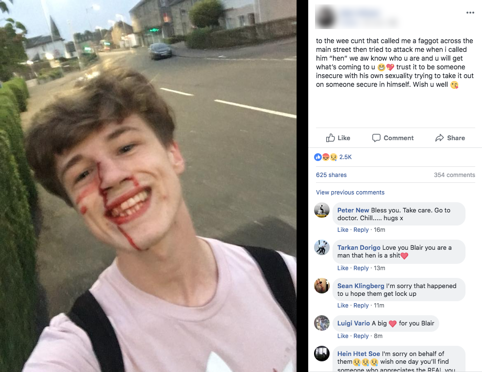 Blair Wilson selfie he shared on Facebook after the attack