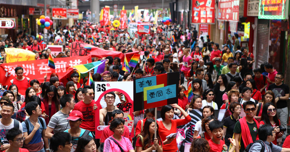 A large crowd in Hong Kong marching for gay rights