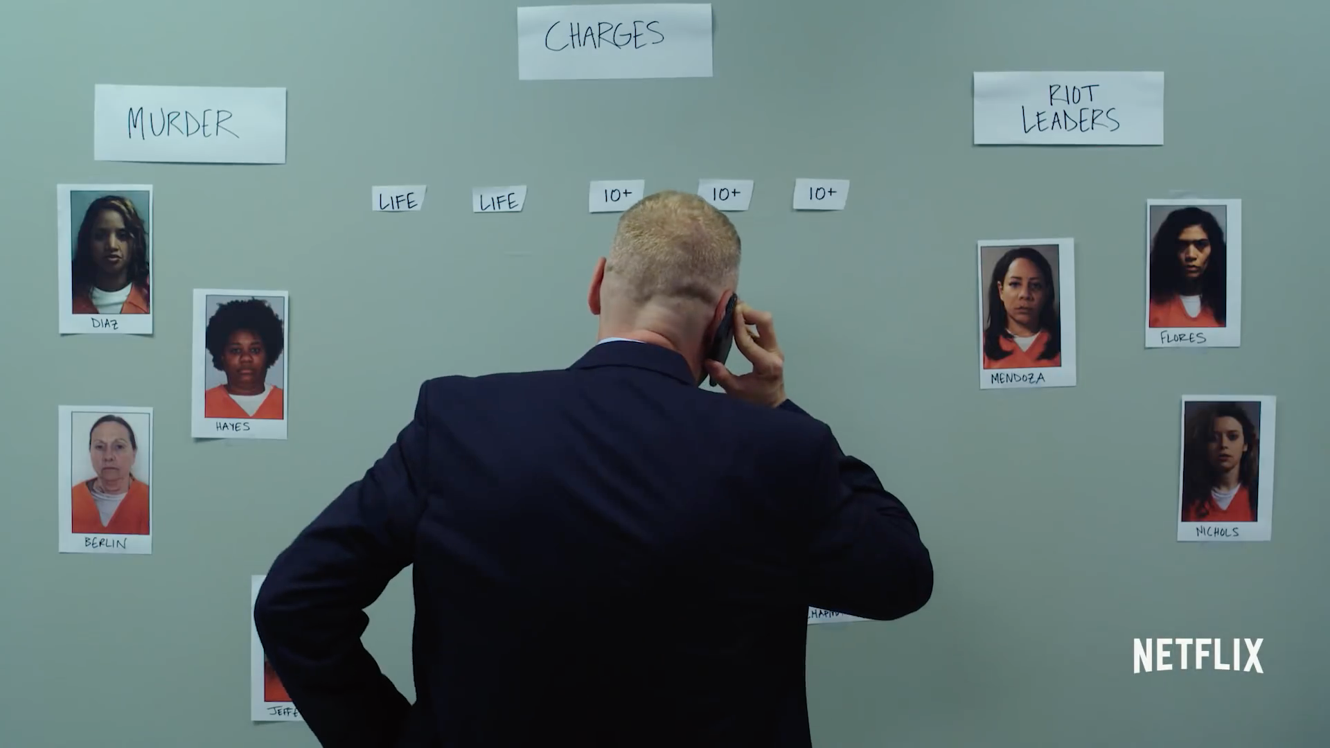 The inmates of Litchfield being separated into murder suspects and possible riot leaders