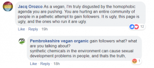 Vegan group homophobic comments
