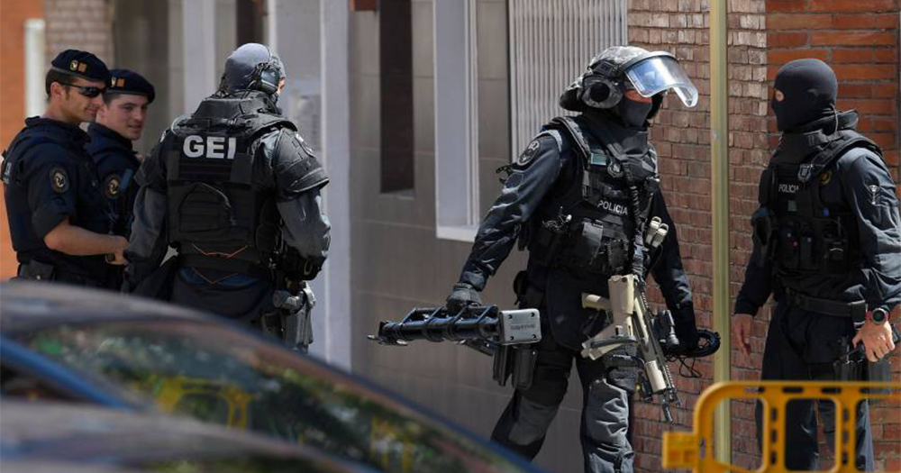 Armed police at the site of the knife attack in Spain