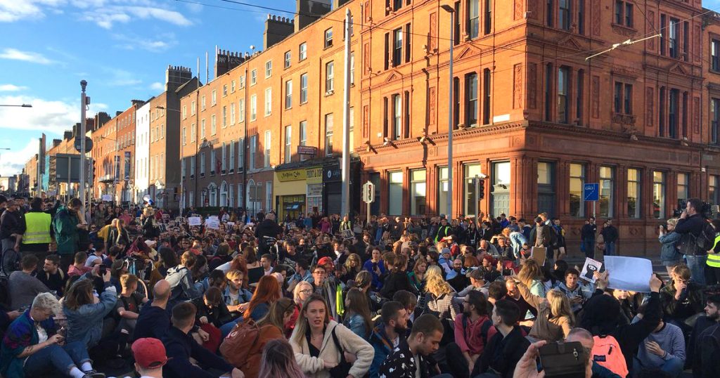 Protestors at O'Connell Street, protesting the housing crisis