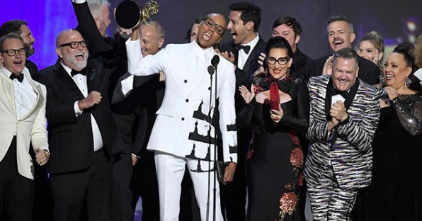 The cast of 'RuPaul's Drag Race' accepting their award at the Emmy Awards.