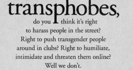 The text of the billboard addressing transphobia.