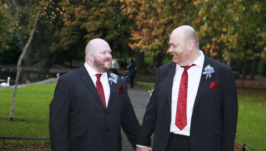 Councillor Francis Timmons with his husband on their wedding day