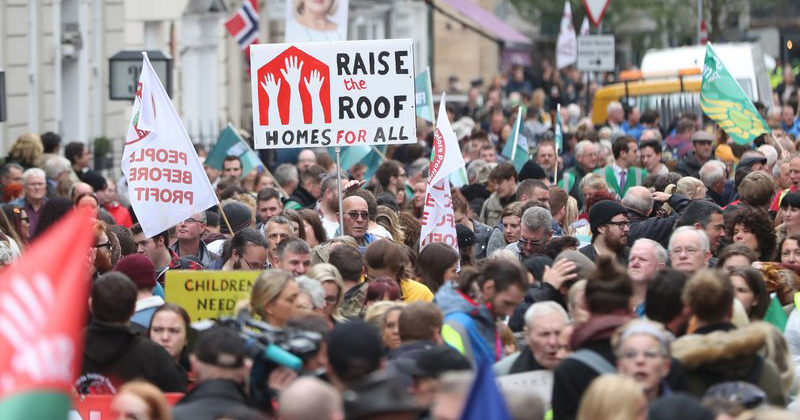 Thousands of people in Dublin City Centre protesting the housing crisis