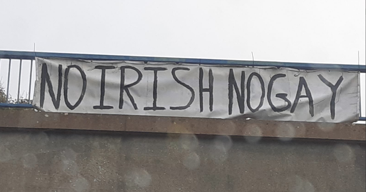 The homophobic banner over the motorway in Belfast.