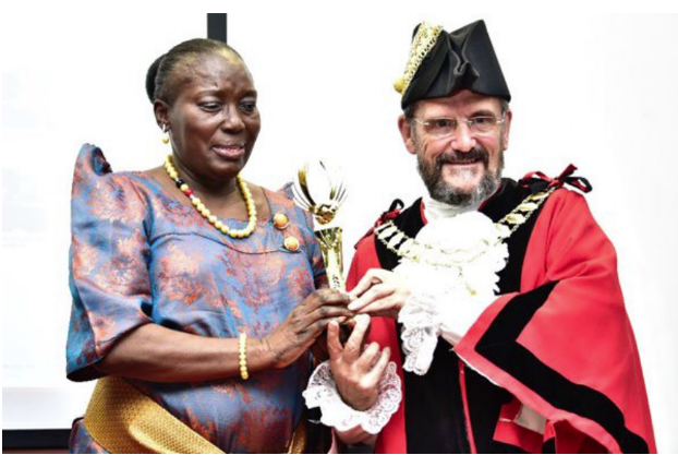 Ugandan MP Rebecca Kadaga receiving her award