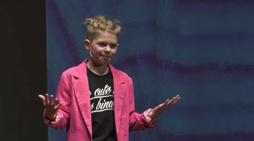 11 year-old Ori at their TEDX Talk where they campaigned for Intersex rights.