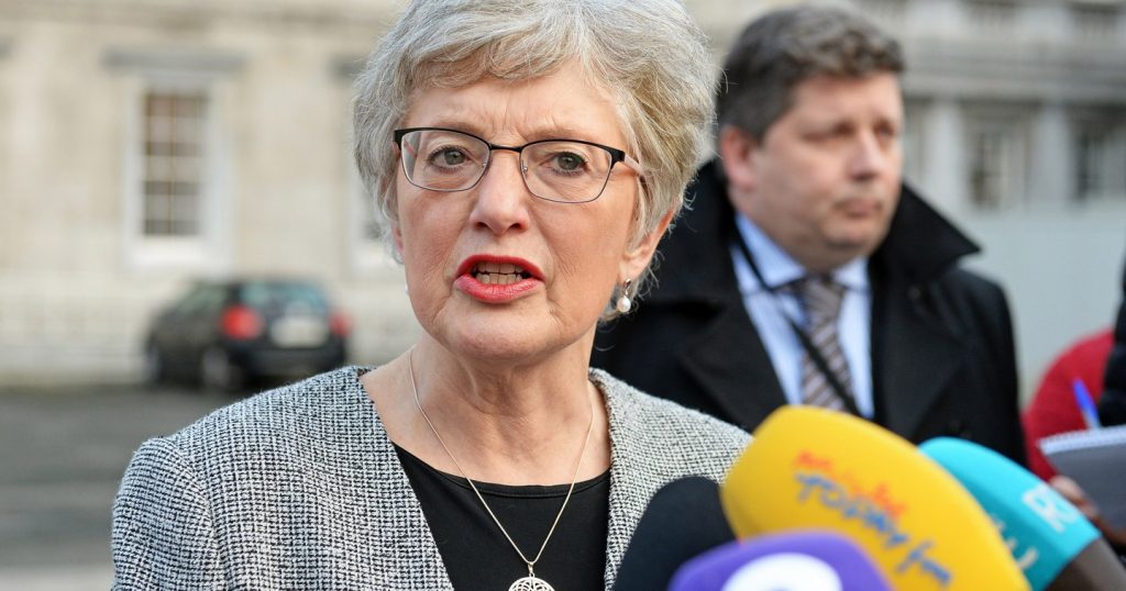 Katherine Zappone speaking to the press at Leinster House