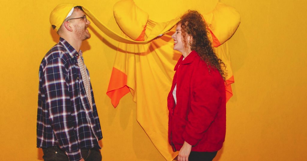 Two people taking part in exercises at the Science Gallery.