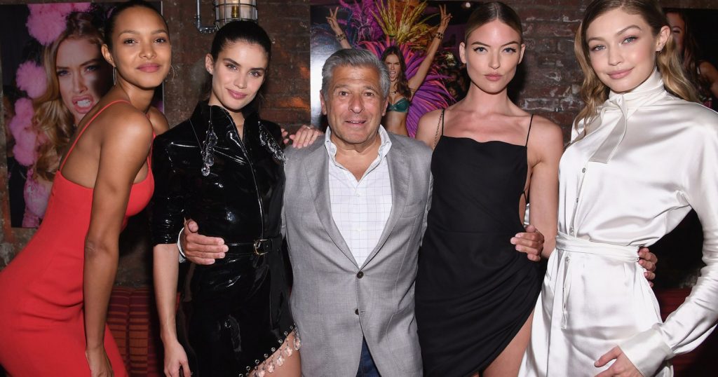 Ed Razek with Victoria's Secret models at the annual show