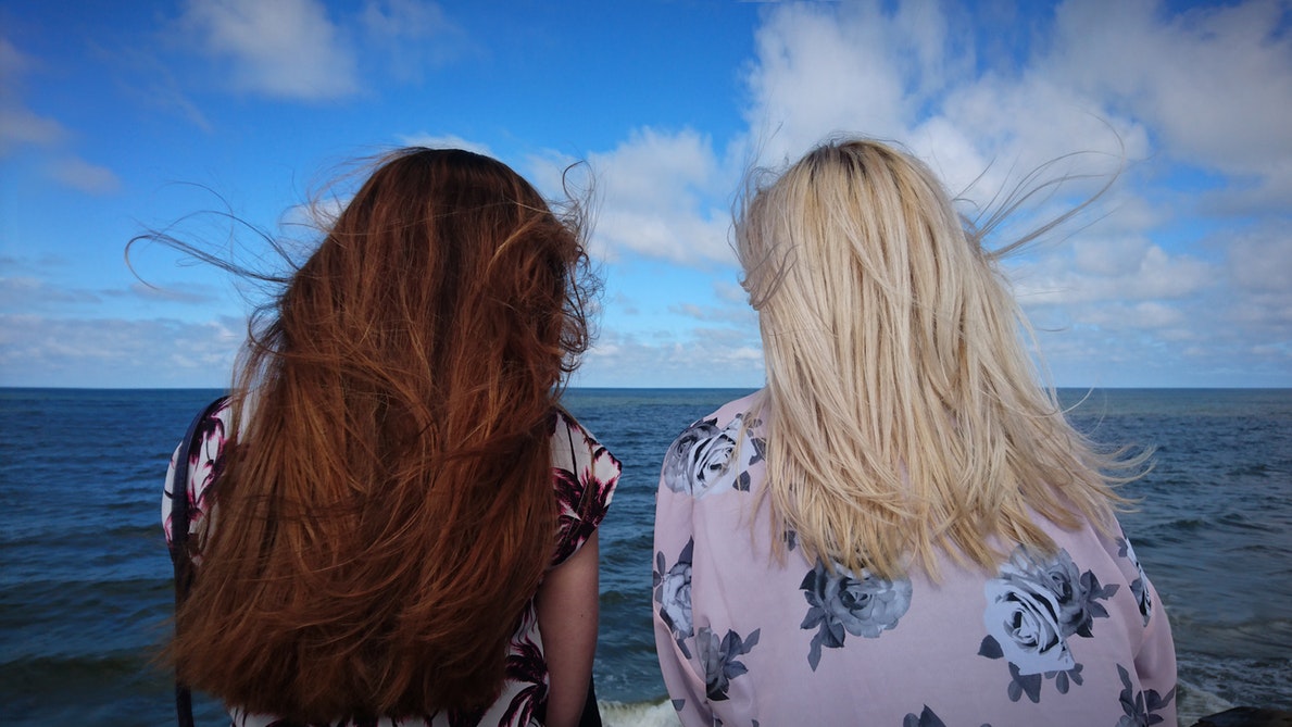 Two girls looking out to the sea
