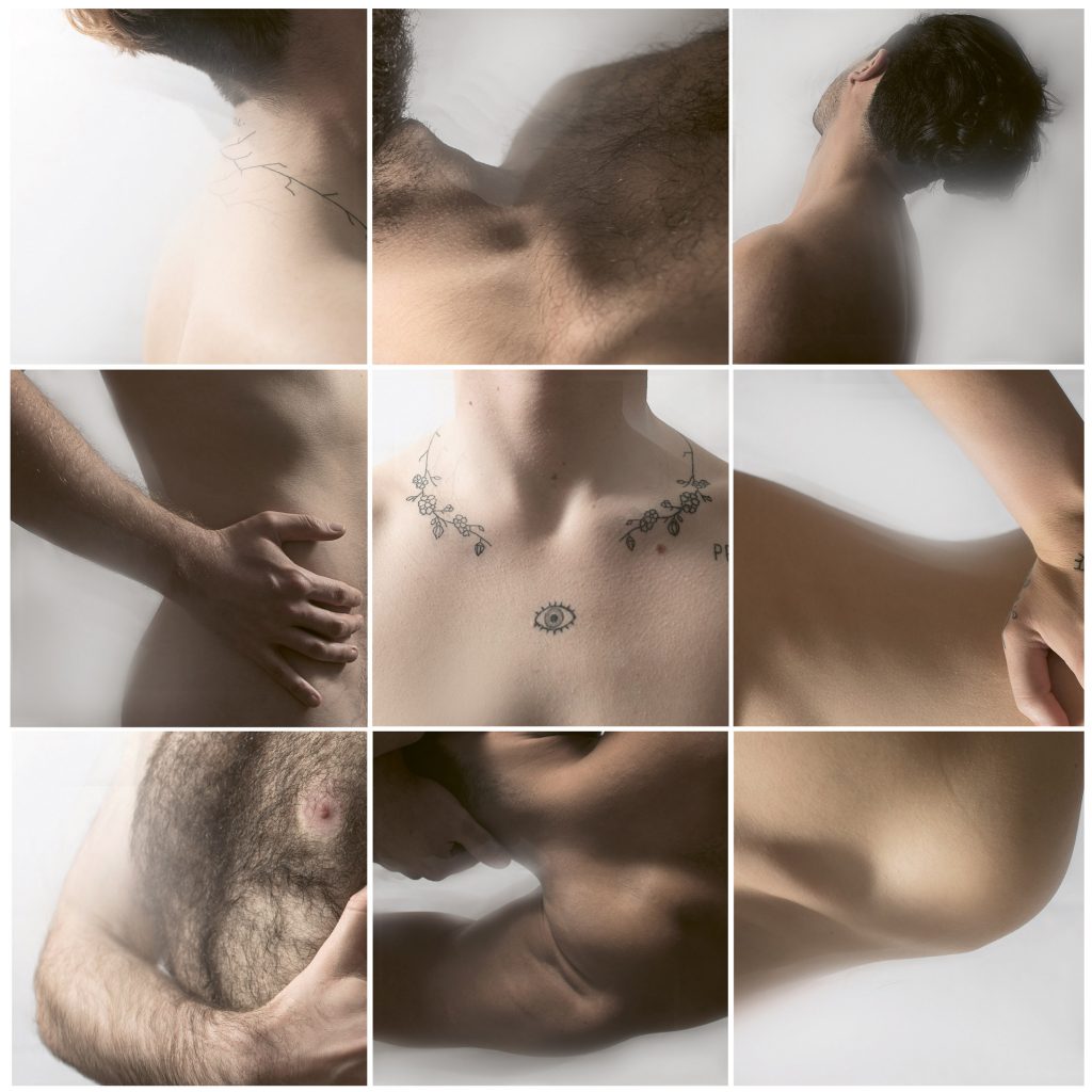 A collage of body parts of different people at an after party