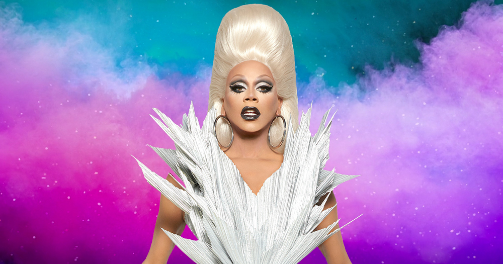 Drag queen RuPaul looking at the camera in a promo for Drag Race