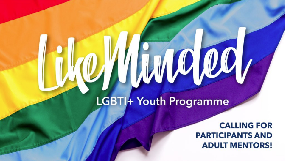 A poster for LikeMinded - LikeMinded is written across a pride flag.