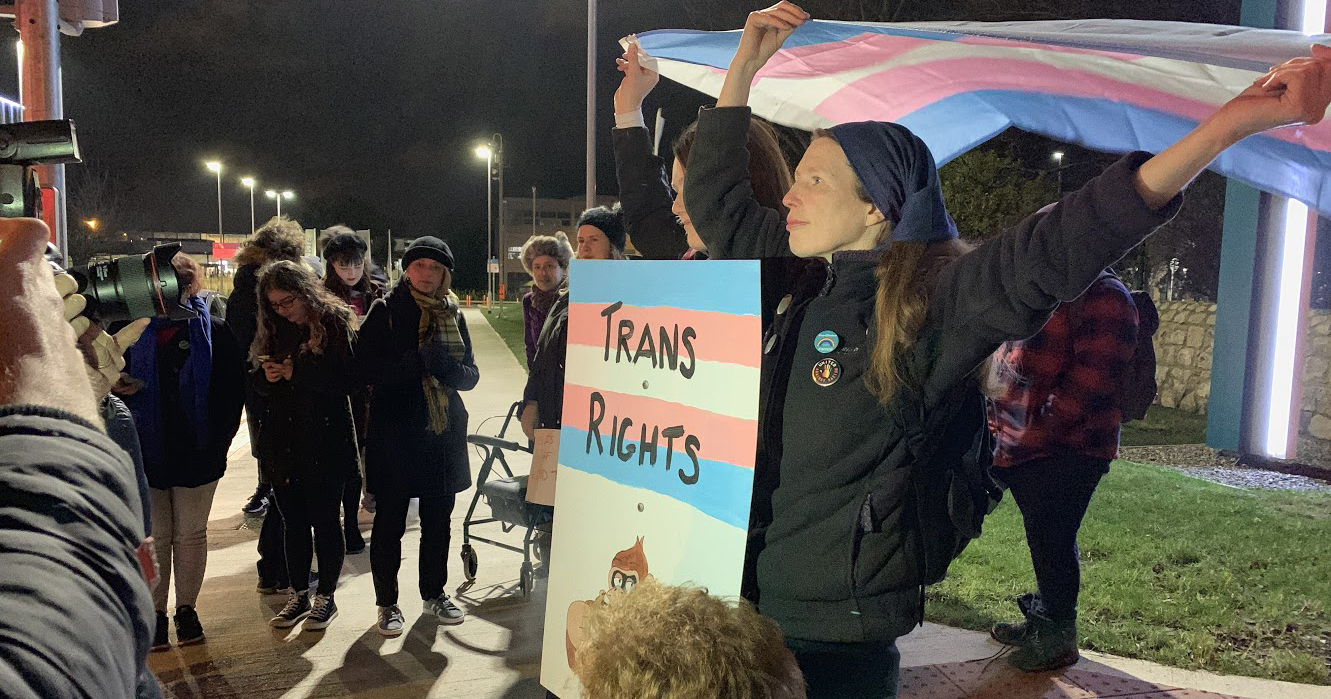 Protestors outside RTE