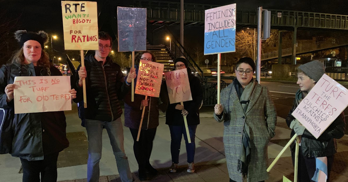 Protestors outside RTE
