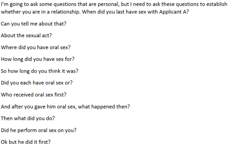 Questions that gay asylum seekers were asked by immigration officers in Australia in 2012