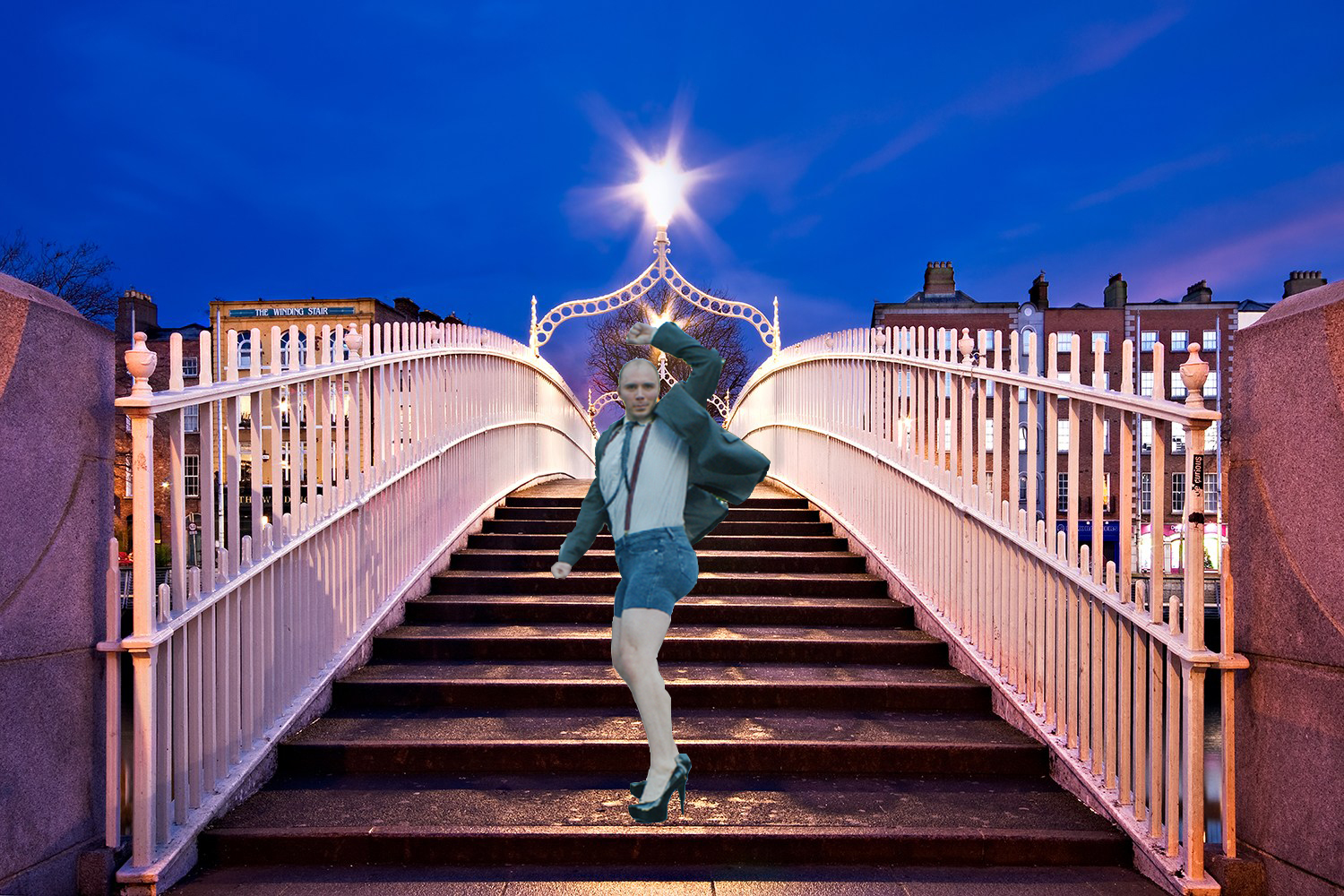 Sissy that bachelors walk - an in heels on Ha'Penny Bridge
