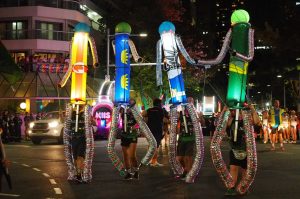 The Sydney Queer Irish Mardi Gras team with giant light up puppets