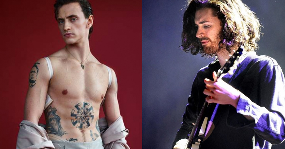 Sergei Polunin, the ballet dancer, poses topless on the left, while in the right picture Hozier looks on.