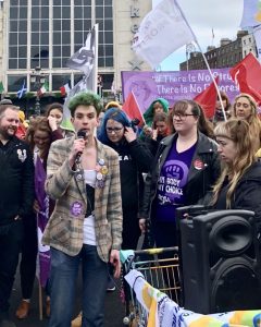 Trans Pride organiser speaking at International Women's Day protest in Dublin