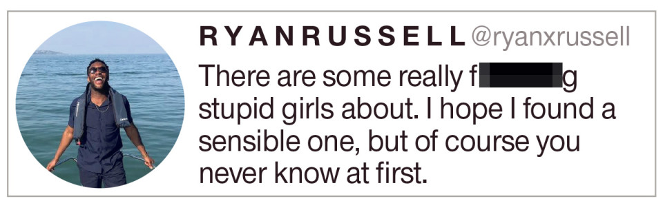 Sexist tweet by Ryan Russell