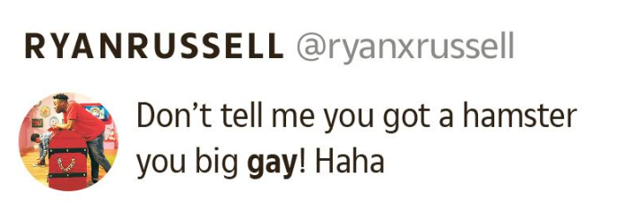 Homophobic tweet by Ryan Russell
